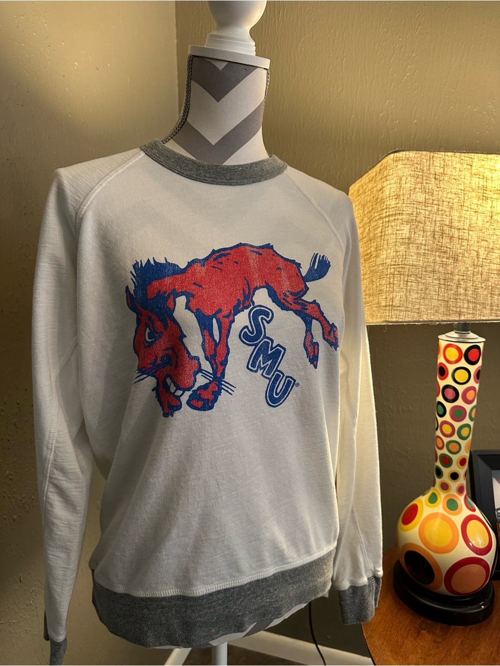 SMU White & Gray Vintage-Style Crewneck Sweatshirt